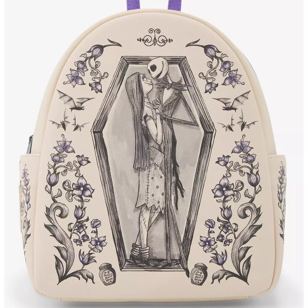 Loungefly Nightmare Before Christmas Jack & Sally Coffin Mini Backpack NWT